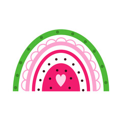 Colorful fruit illustration of a summer rainbow stylized as a watermelon. Juicy vector design for postcards, children's print, poster