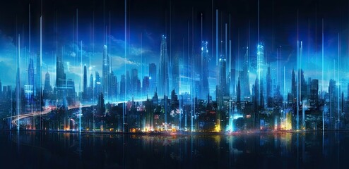 Fototapeta na wymiar Neon Futuristic. Blue Light in a Technological Metropolis. Creating Cityscape Background Generative AI illustrations