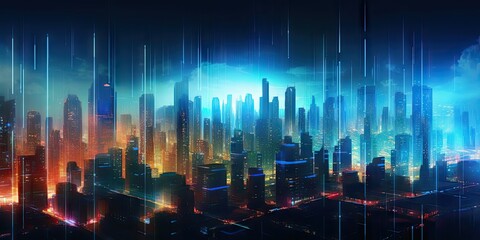 Neon Futuristic. Blue Light in a Technological Metropolis. Creating Cityscape Background Generative AI illustrations