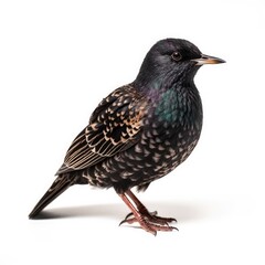 Common Starling bird isolated on white background. Generative AI