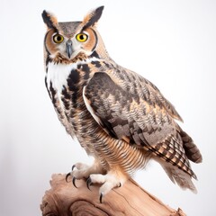 Great Horned Owl bird isolated on white background. Generative AI