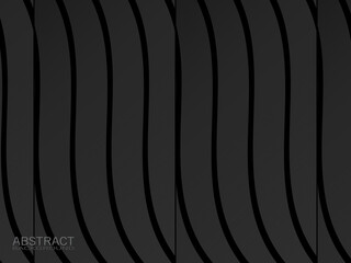 Black wavy lines background. Abstract paper cut decoration. 3d topographic relief. Vector realistic illustration. Modern cover layout template. Architecture concept.