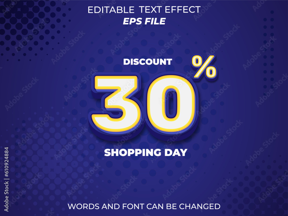 Poster 30 percent text effect, font editable, typography, 3d text. vector template