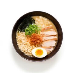 Kagoshima Ramen Tonkotsu and chicken broth isolated on white background. Generative AI