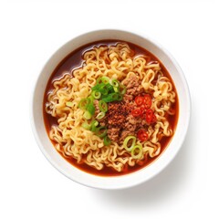 Nagoya Taiwan Ramen Spicy minced pork and soy isolated on white background. Generative AI