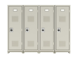 Metal locker storage cabinets for school, fitness club or gym isolated on transparent background. 3D illustration