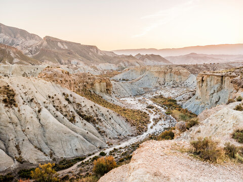 Great view of the Tabernas Desert (Spanish: Desierto de Tabernas) is one of Spain's semi-arid deserts, province of Almer&iacute;a. Almeria, Andalucia, Spain