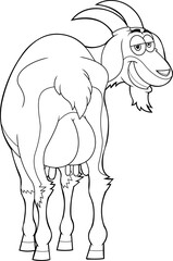 Outlined Smiling Female Goat Cartoon Character. Vector Hand Drawn Illustration Isolated On Transparent Background