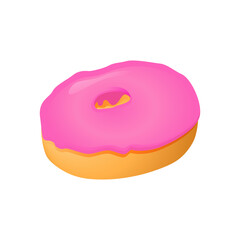 Realistic donut with pink glaze isolated in white background. Cartoon illustration for  bakery, card, poster, banner, menu, flyer. Side view. Vector 