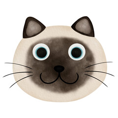 Siamese Cat Face Watercolor Illustration