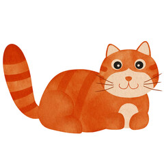 Orange Tabby Cat Watercolor Illustration