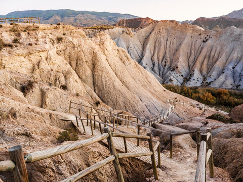 Great view of the Tabernas Desert (Spanish: Desierto de Tabernas) is one of Spain's semi-arid deserts, province of Almer&iacute;a. Almeria, Andalucia, Spain