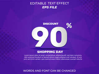 90 percent text effect, font editable, typography, 3d text. vector template
