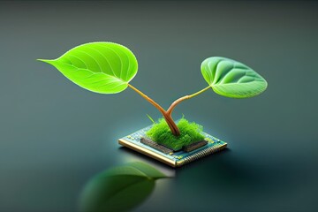 Tree Grow from Computer Chip CPU Generative AI
