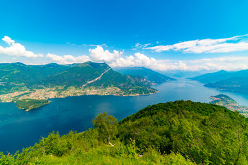 Lake Como, Bellagio, panorama, Como shore and Lecco shore.
