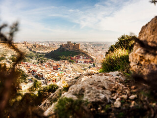 Panoramic view of Almeria with the castle, Andalusia, Spain