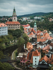 View of the Krumlov castle and the old town of Cesky Krumlov, Czech Republic