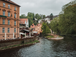 Cesky Krumlov. General view of the old town from the Vltava river. Czech Republic