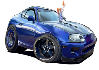 Obraz na płótnie Canvas Blue sedan the sprinter with turbo capacity on the front hood