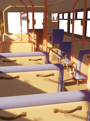 夕方のバス車内　3D