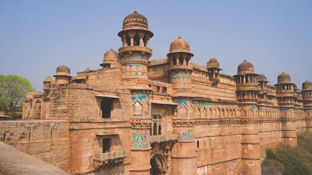 Maan Singh Palace of Gwalior fort with view of city in Madhya Pradesh India