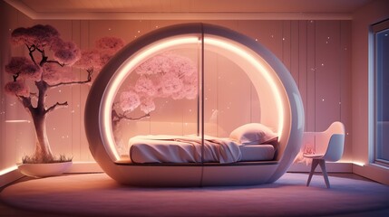Futuristic luxury interior, Futuristic bedroom idea-imagination concept-HD image-3D realism