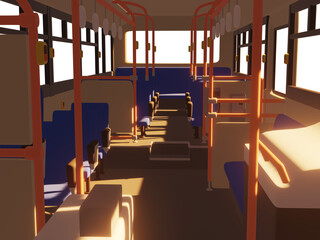 夕方のバス車内　3D
