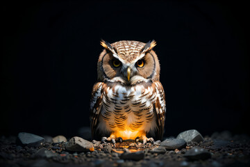 Close up Owl against black background With Generative AI