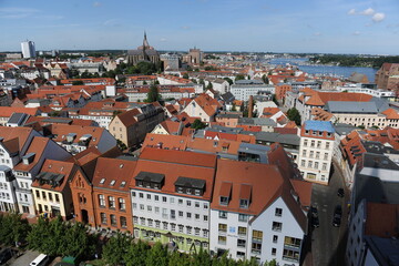 Panoramic view of the old town of Rostock, Germany
