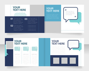 Social media marketing tools bifold brochure template design. Half fold booklet mockup set with copy space for text. Editable 2 paper page leaflets. Josefin Sans Thin, Oxygen Bold fonts used