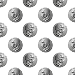 Seamless metal coins pattern, realistic rendering, AI-assisted creation