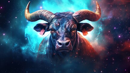 Taurus zodiac sign on the background of the cosmic nebula. Astrological calendar. Esoteric horoscope and divination concept. Built with Generative AI