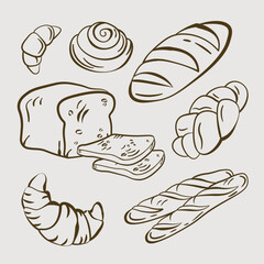 bread bakery products hand drawn vector sketch