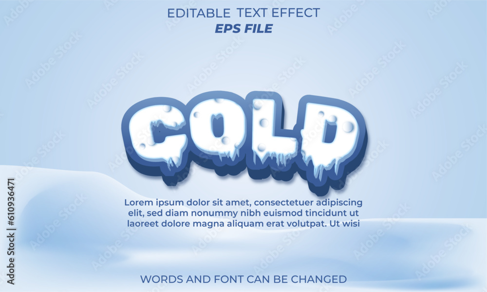 Poster cold text effect, font editable, typography, 3d text. vector template