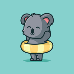 Cute koala with swimming tires cartoon illustration isolated nature
