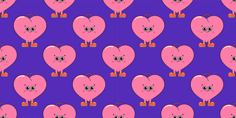 Seamless pattern with hearts on a purple background in retro style. Stylish wallpaper design in y2k style. Vector illustration.