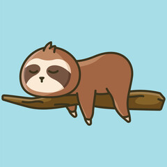 Cute sloth sleeping in a tree cartoon simple illustration icon © Satisfactoons
