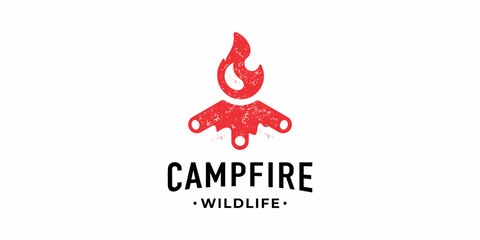 Camp fire logo design label stamp icon symbol vector eps 10.