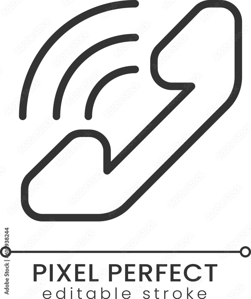Poster handset pixel perfect linear icon. phone calls. informational center. business support. thin line il