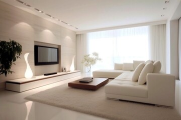 Minimalist Living Room with Elegant Simplicity. Generative AI
