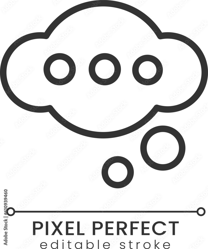 Aufkleber thinking pixel perfect linear icon. idea generation. bubble with dots. invention and creativity. thi
