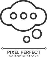 Thinking pixel perfect linear icon. Idea generation. Bubble with dots. Invention and creativity. Thin line illustration. Contour symbol. Vector outline drawing. Editable stroke. Poppins font used
