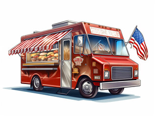 Food Truck Cartoon Illustration AI Generated