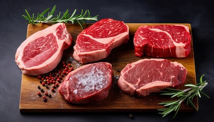 Fototapeta na wymiar Variety of fresh Black Angus Prime raw beef steaks