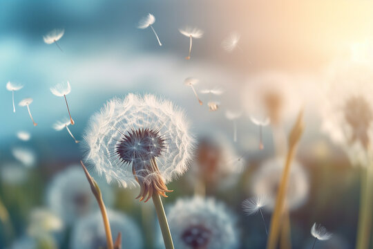 The ethereal beauty of a dandelion seed head is revealed in exquisite detail.