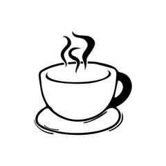 Minimalist coffee cup and smoke created with lines, coffee cup logo idea, Graphic mocha
