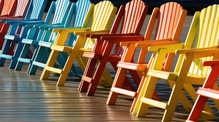 row of colorful summer chairs. generative ai