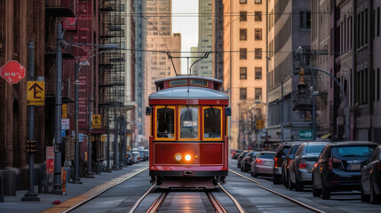 Fototapeta na wymiar urban tram in city. generative ai