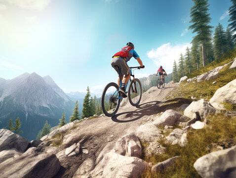 A girl riding mountain bike sport photography AI generated