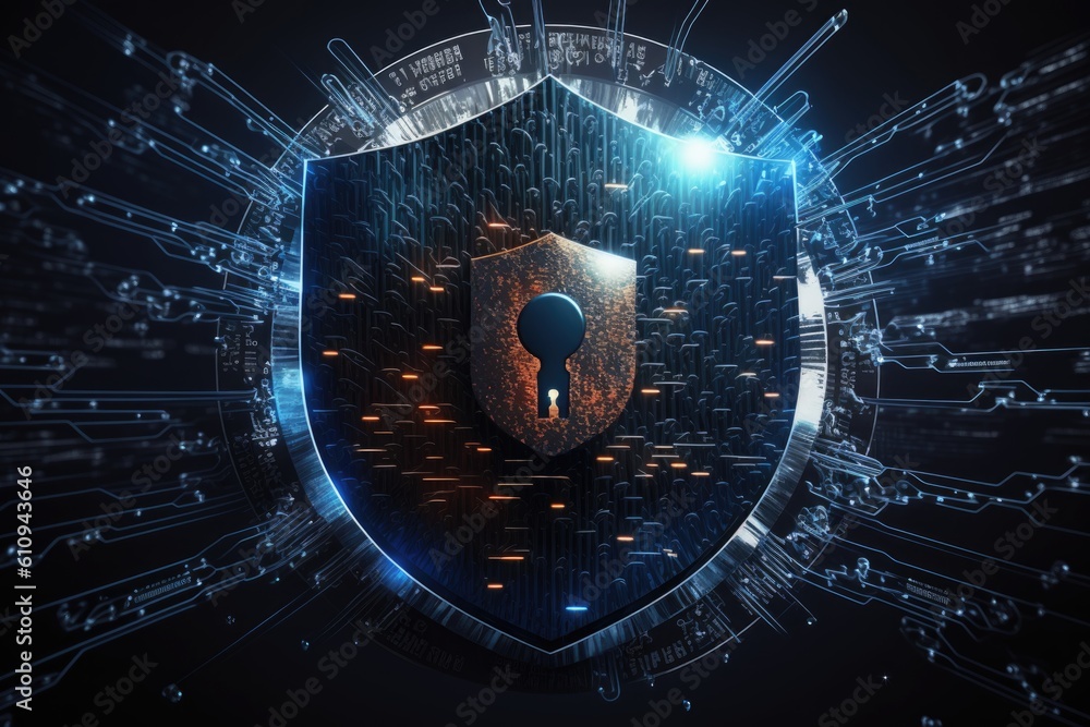 Poster data security concept with shield and padlock